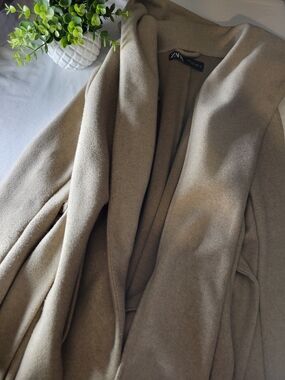 Zara Camel Wrap Shawl-Collar Trench Coat